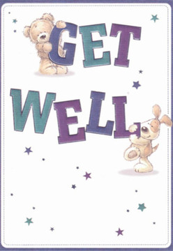 Radiating the nurturing charm of Blackheath, this charming get well card portrays a lovable teddy bear clasping the spirited 'GET' above, while a cheerful puppy, with velvety ears and an expressive gaze, cozies beneath the bold 'WELL.' Their playful rapport resembles the comforting touch of a locally sourced bouquet from the markets along Tranquil Vale, each petal thoughtfully placed to brighten a challenging day. The text is rendered in lush shades of purple and teal, standing out confidently against a clean white background-colours reminiscent of fresh anemones or iris stems found at Florist Blackheath. Gentle star bursts float across the composition, sprinkling the scene with a hopeful, magical quality, not unlike the joy carried by flowers arriving at a friend's door on a quiet Blackheath lane. The illustrated fur appears soft, inviting, and realistically textured, evoking a sense of tactile comfort meant to ease worries. This artistic scene encapsulates the hope and affection that local florists pour into every get well arrangement-each detail, from the joyful letterforms to the tender interaction of bear and puppy, carefully designed to provide solace and encouragement for those on the mend within our caring neighbourhood.